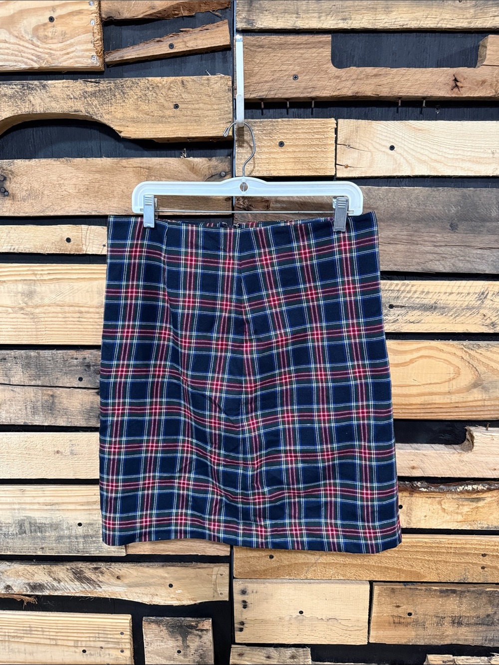 Talbots Preppy Women’s navy blue lined tartan plaid skirt Size 8
